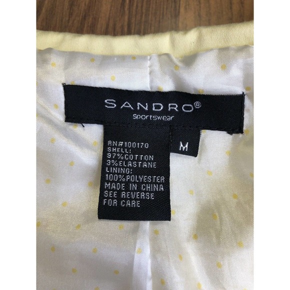 Cropped Yellow Jacket Sandro Sz M Button Front Coat 3/4 Sleeve Ruffle Neckline - Picture 8 of 9